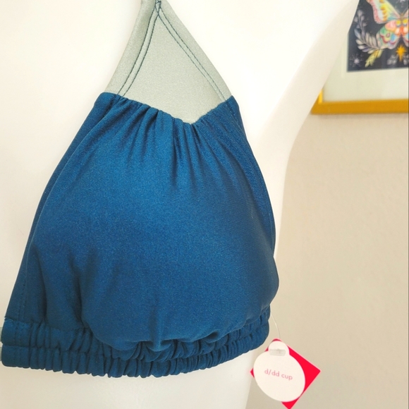 Xhilaration Metallic Triangle Bikini Top D/DD Dark Teal & Silver NWT - Picture 2 of 9